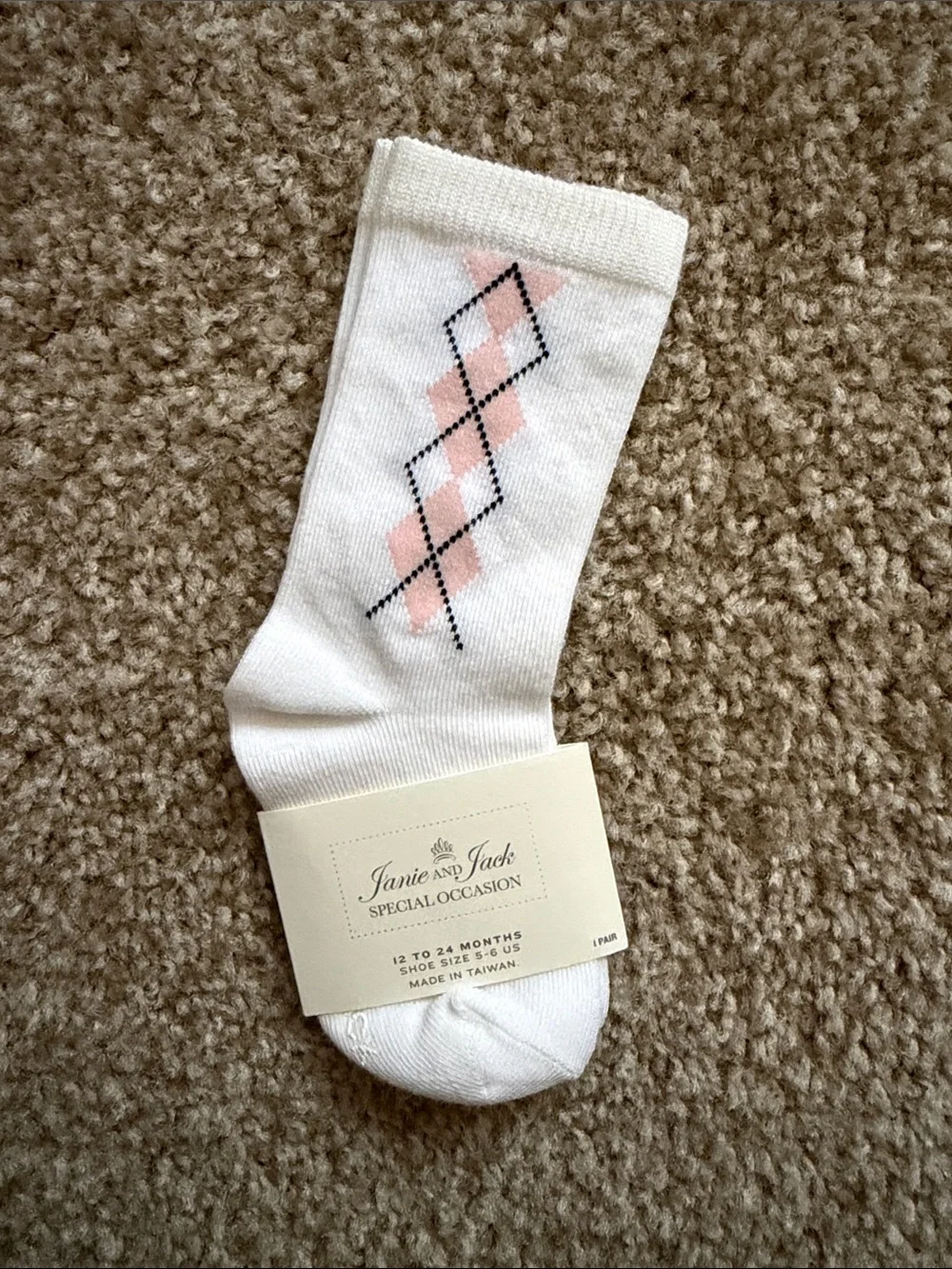 Janie and Jack White & Pink Argyle Casual Baby Socks